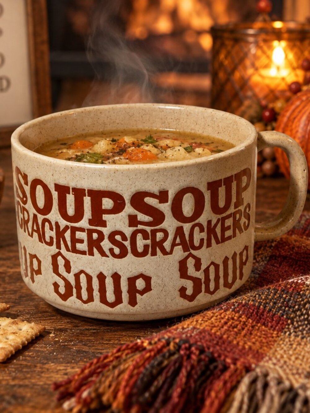 Vintage “Soup Crackers Soup” Oversized Stoneware Soup Mug/Bowl